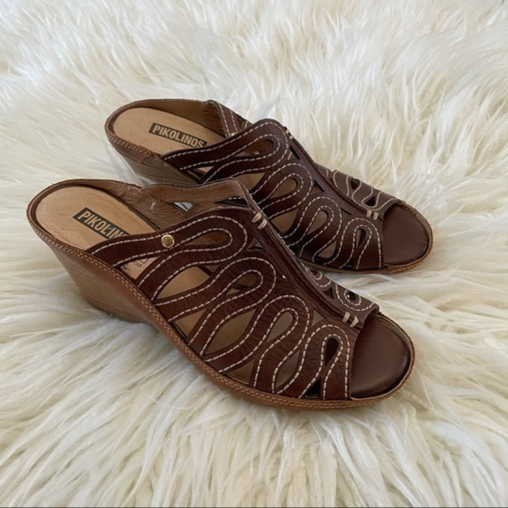 Pikolinos brown leather wedge sandals size‎ 37